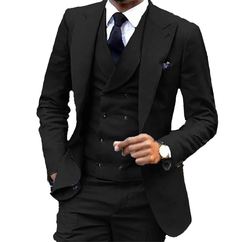Svart brudgum Tuxedos Notch Lapel Slim Fit Groomsmen Bröllopskläder 3 stycken Utmärkt Man Blazer (Jacka + Byxor + Vest) 201106