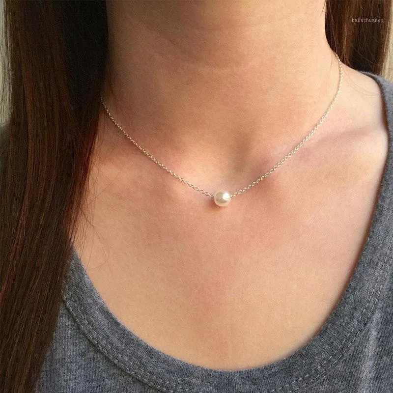 Pendant Necklaces Floating Pearl Necklace, Dainty Single Simple Everyday Necklaces, Bridesmaid Necklaces1