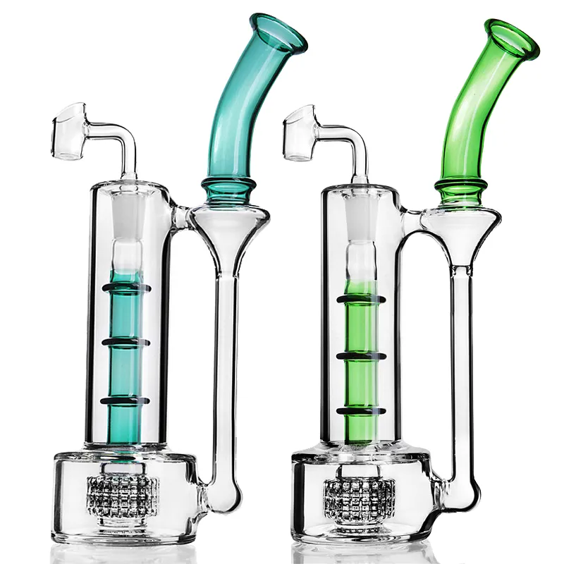 Tube Hookahs Glass Bongs Tjock bägarbonger med fågelbur Recycler billig vattenrör med kupol 14mm Joint Banger