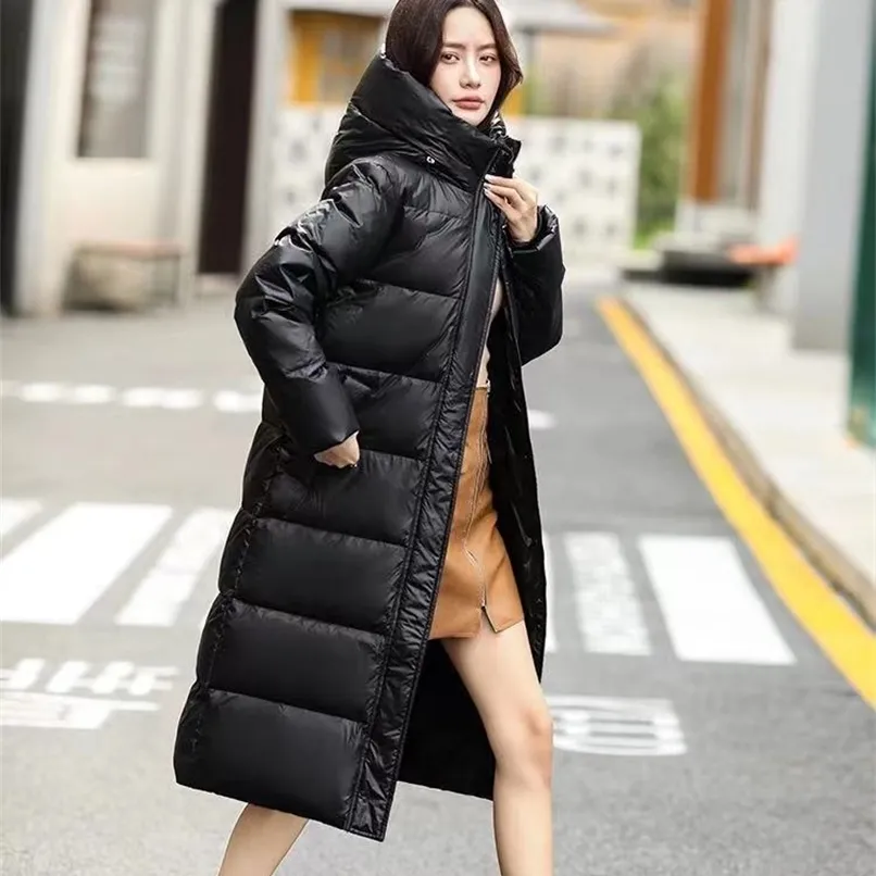 Ladies Long Warm Thick Down Coat Hooded Jacket Vintage Women Oversize Luxury Waterproof Jackets Female Outerwear Clothing 211221