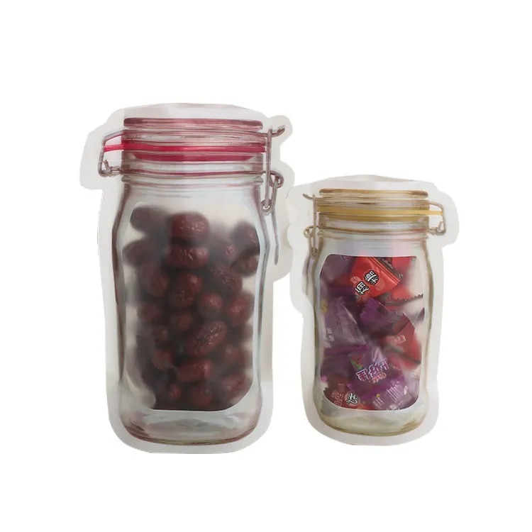 Reusable Mason Jar Bottles Bags Nuts Candy  Bag Waterproof Seal  Food Storage Bag Snacks Sandwich Zip Lock Bags w-00720