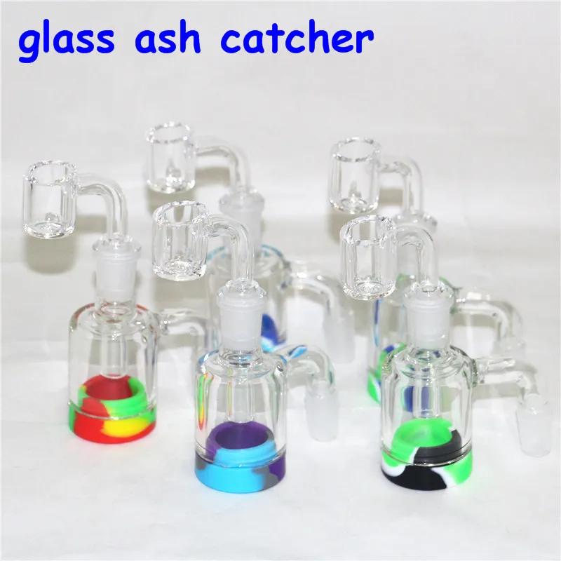 hookahs 4mm quartz banger 14mm 18mm Male Glass Ash Catcher with 7ml silicone containers silicon bong oil dab rigs for smoking pipes