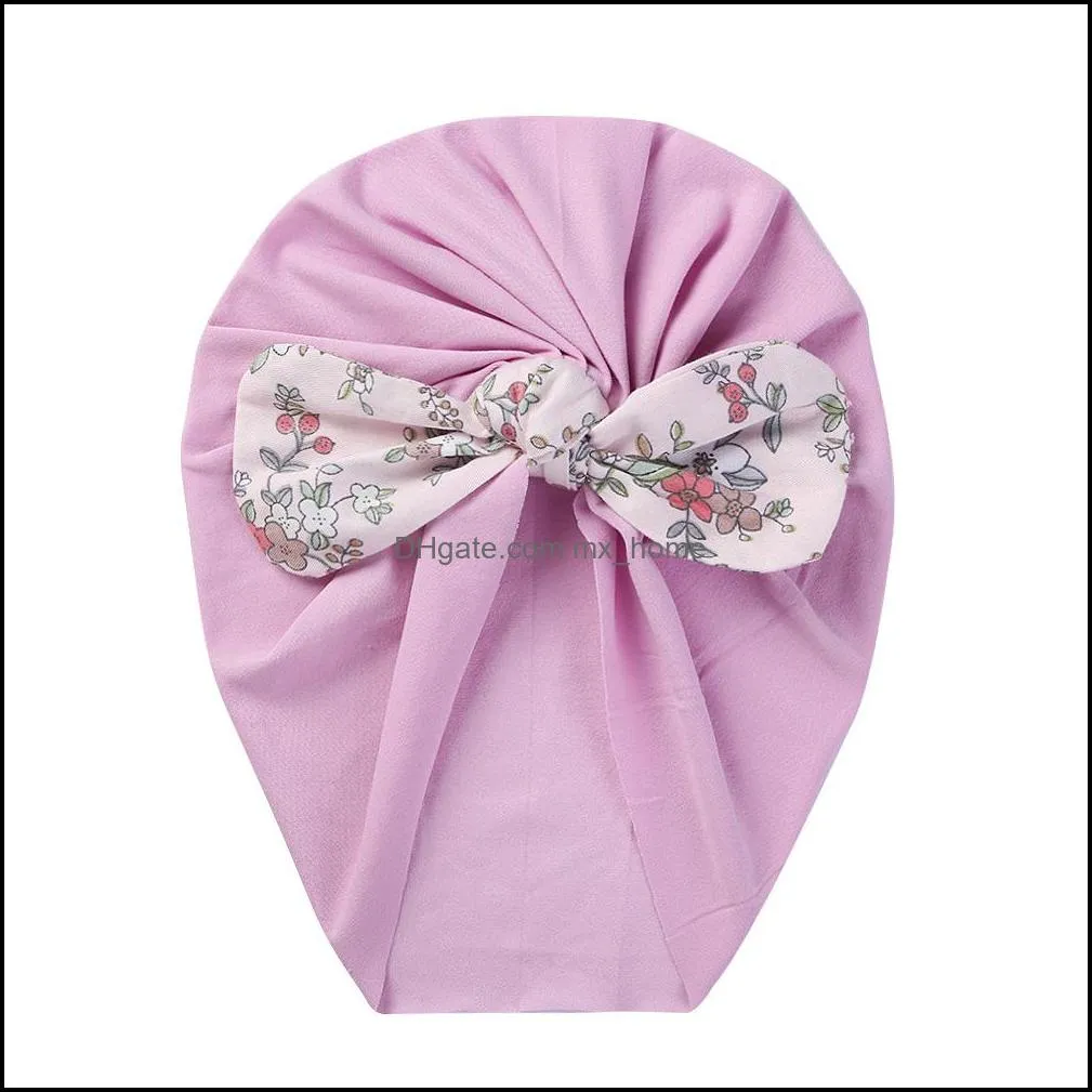 Newborn Baby Knot Turban Hat Knotted Floral print Bow Head Wrap Soft Cotton Headband Caps Kids Infant Toddler Hair Band Headdress 10 colors