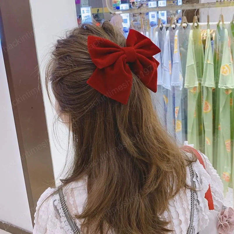 New fashion Autumn winter velvet cloth spring clip Solid color big bow hairpin Barrettes Women girls hair accessoriesr Headwear