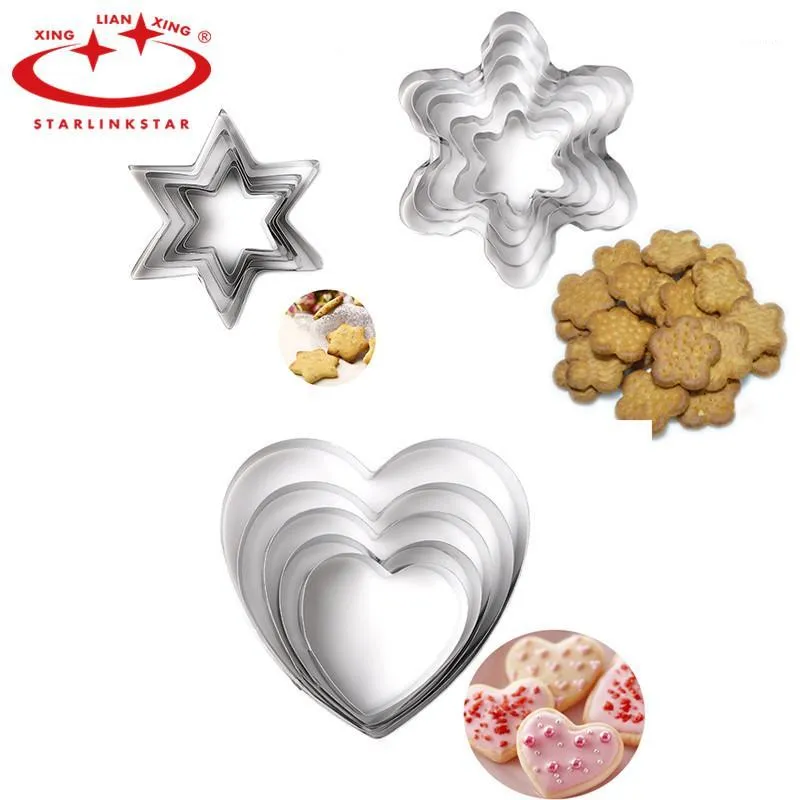 Partihandel-5 st / set cookie mögel set rostfritt stål stjärna hjärta blomma form kaka som gör fondant cutter dekoration