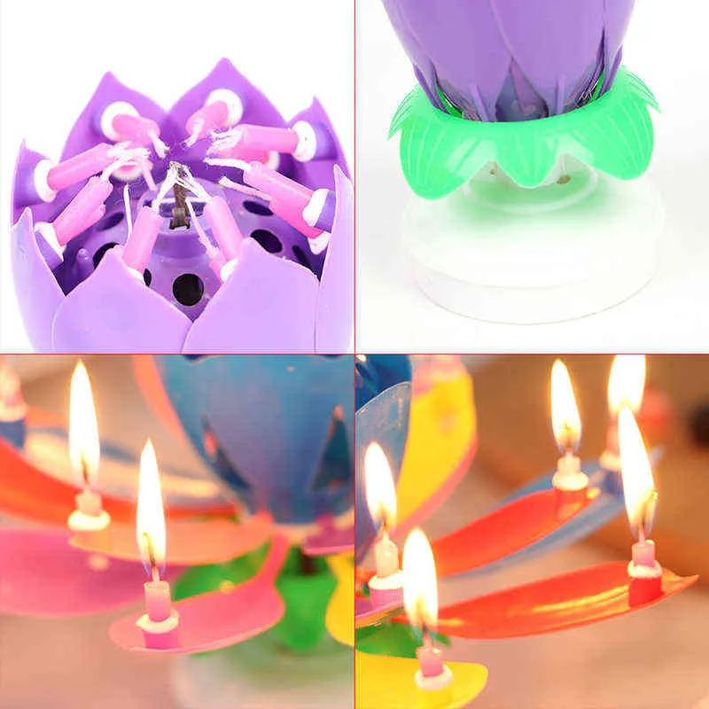 Lotus Flower Rotating Happy Birthday Musical Party DIY Cake Decoration Candles