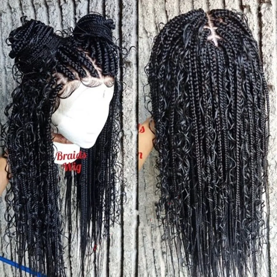 Synthetic Wigs Fashion 13x4 Braided curly Wigs Synthetic Lace Front wig Cornrow Box Braid Wigs for Black Women Frontal Twist Braided Wig for african women