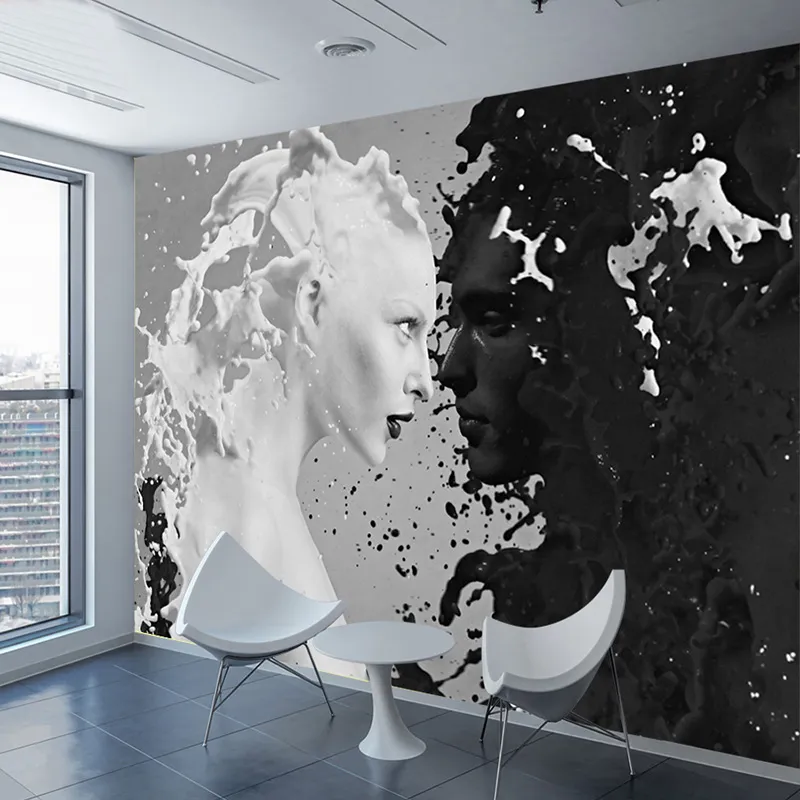 カスタムブラックホワイトミルク恋人写真の壁紙のための壁3 Dリビングルームの寝室の店のバーカフェの壁の壁画ロールパペルデパーテ