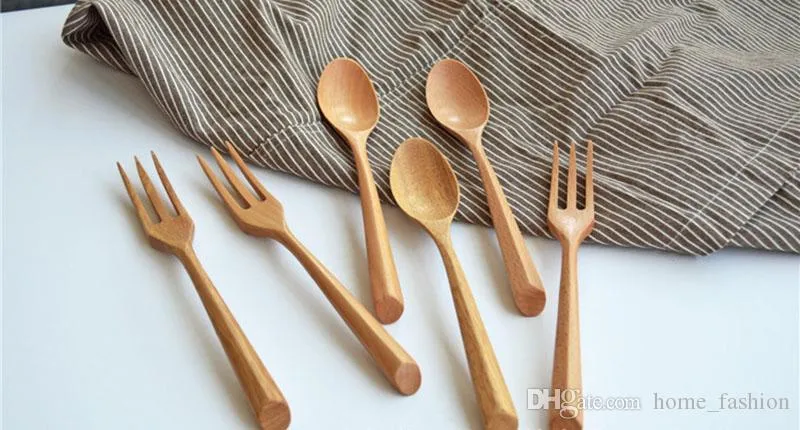 19*3.8cm/19*2.5cm Portable Eco-friendly Wooden Dinnerware Teaspoon Fork Soup Spoon Catering Cutler Kitchen Cooking Tools Utensil