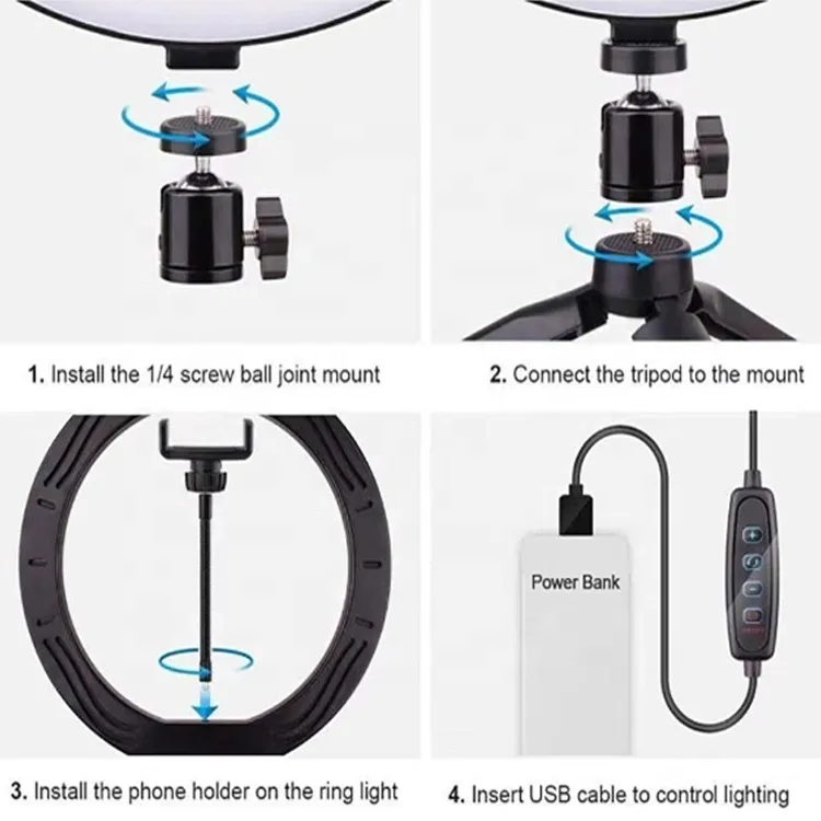 2021 26CM10 "照明ランプのBluetoothリモートUSBのデスクミニリング充填灯の蒸気のメイク、三脚スタンドとLEDサークルSelfie