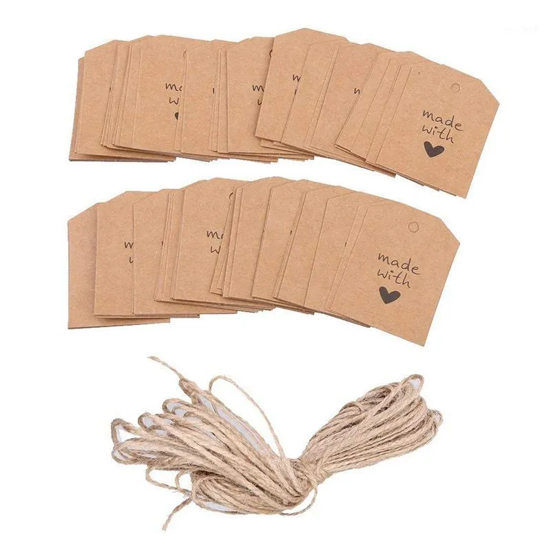 Emballage cadeau 100 Change Made With Love Kraft Paper Party Wedding Twine Brown Label1