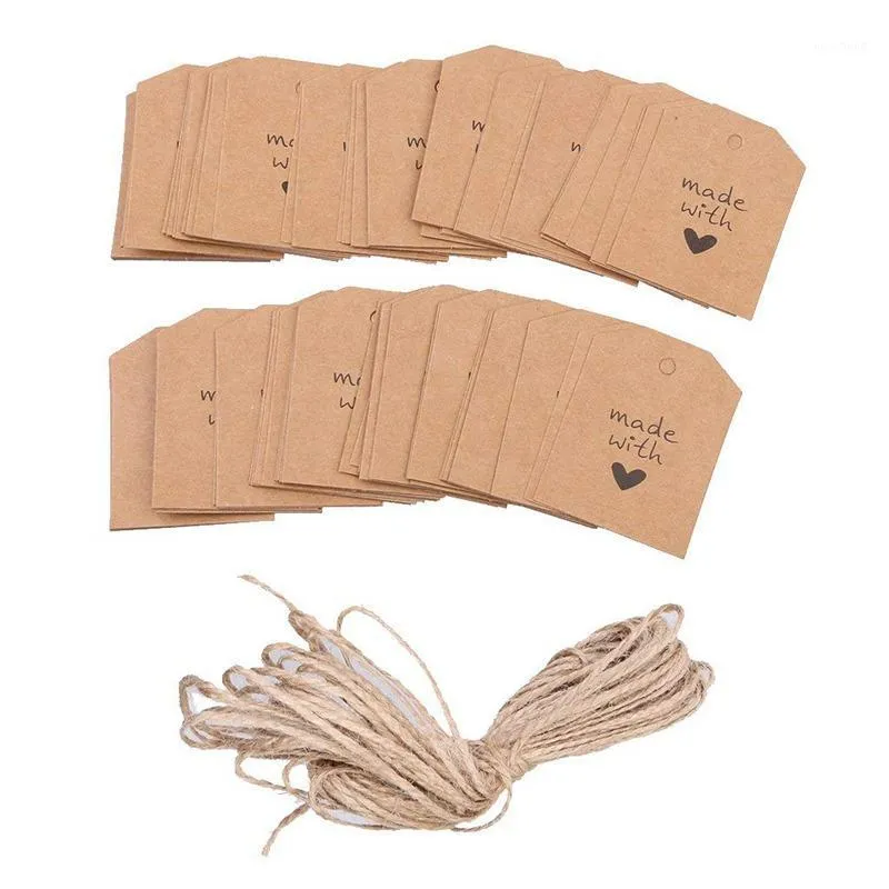 Подарочная упаковка 100 смены, сделанные с любовью Kraft Paper Party Sward Twine Brown Label1