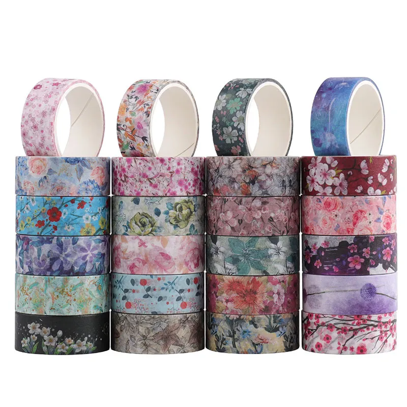 24 Pcs/Set Cute Flower Washi Tape Vintage Masking Tape Decorative Adhesive Tape Sticker Scrapbooking Japanese Diary Stationery