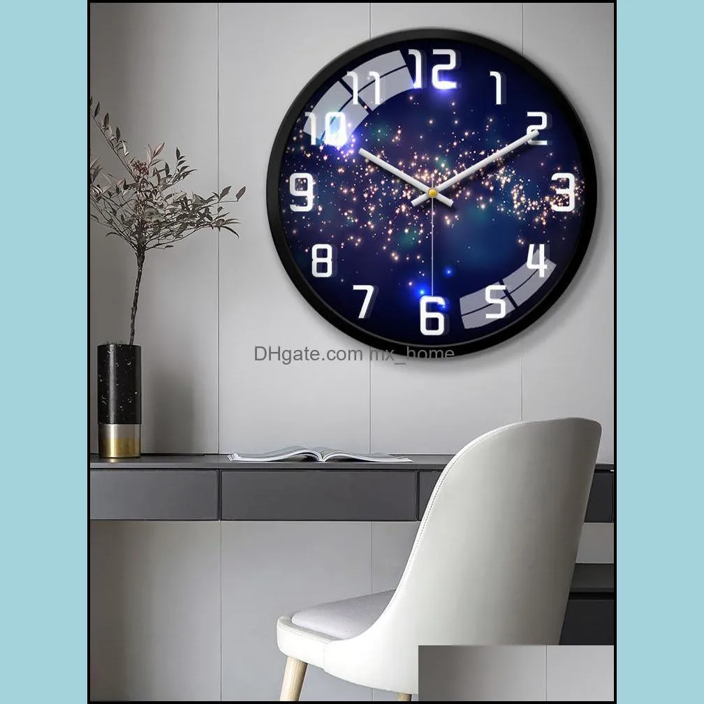 Orologi da parete Decorazioni per la casa Giardino Cielo stellato Orologio luminoso Cucina Camera da letto per bambini Orologio Wandklok Decorazione Accessori 50Wc Drop Delivery 2021