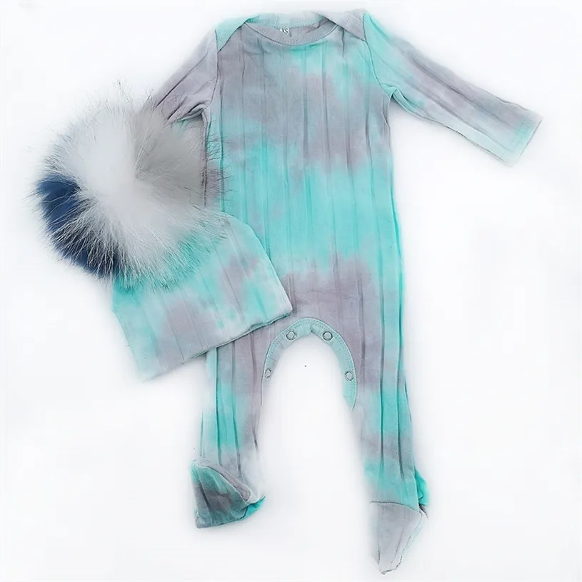 Born Baby Boy Black Tie Dye Coton côtelé Romper Vêtements Automne Filles Manches longues Tenue Enfant Boutique Vêtements 211229