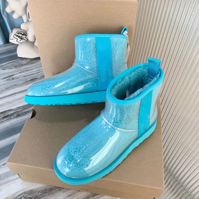 Luxury ankel stövlar designer godis färg booties logo snö stövlar tpu transparent vattentät boot mode designer kvinnor booties vinter boot