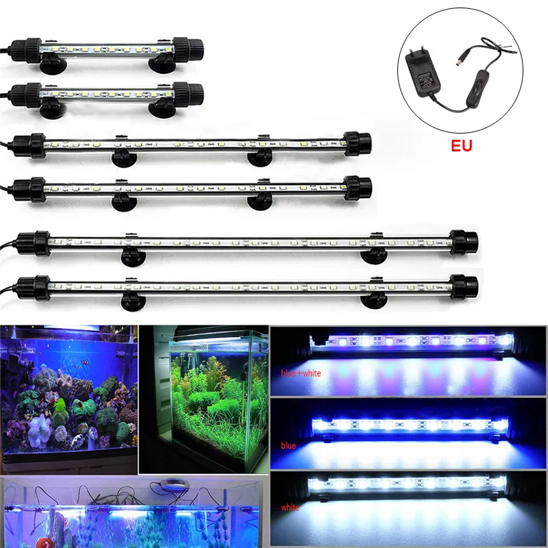 Aquarium Fish Tank LED Light Blue White Bar Submersible Waterproof Clip Lamp Decor with EU Plug01