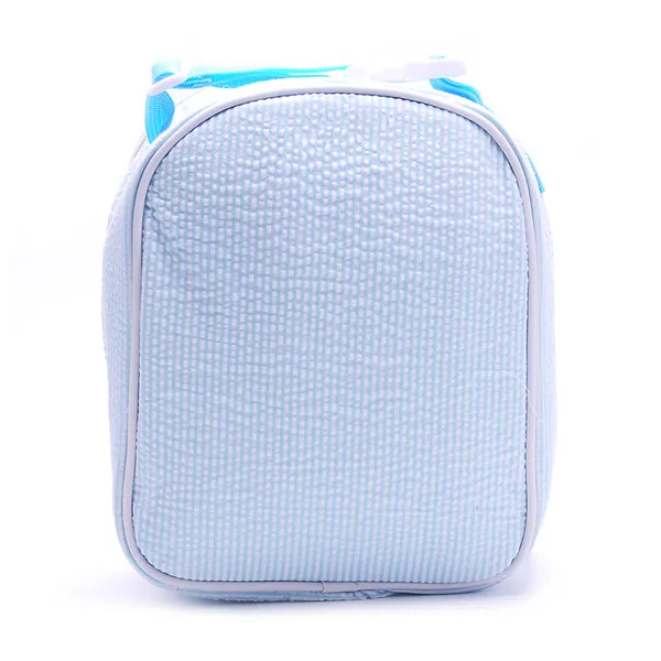 أكوا Seersucker Material Lunch Bag 25pcs Lot USA Warehouse Wholesale Cooler Bag مع مقبض خزفي Domil106344