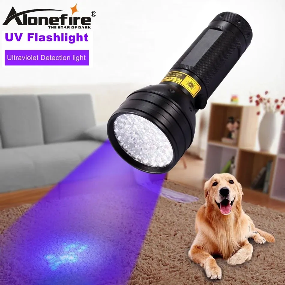 ALONEFIRE 51 LED UV-Taschenlampe, 395 nm, Hochleistungs-UV-Taschenlampe, Katze, Hund, Haustier, Urin, Geld, Skorpion, Erkennungslampe