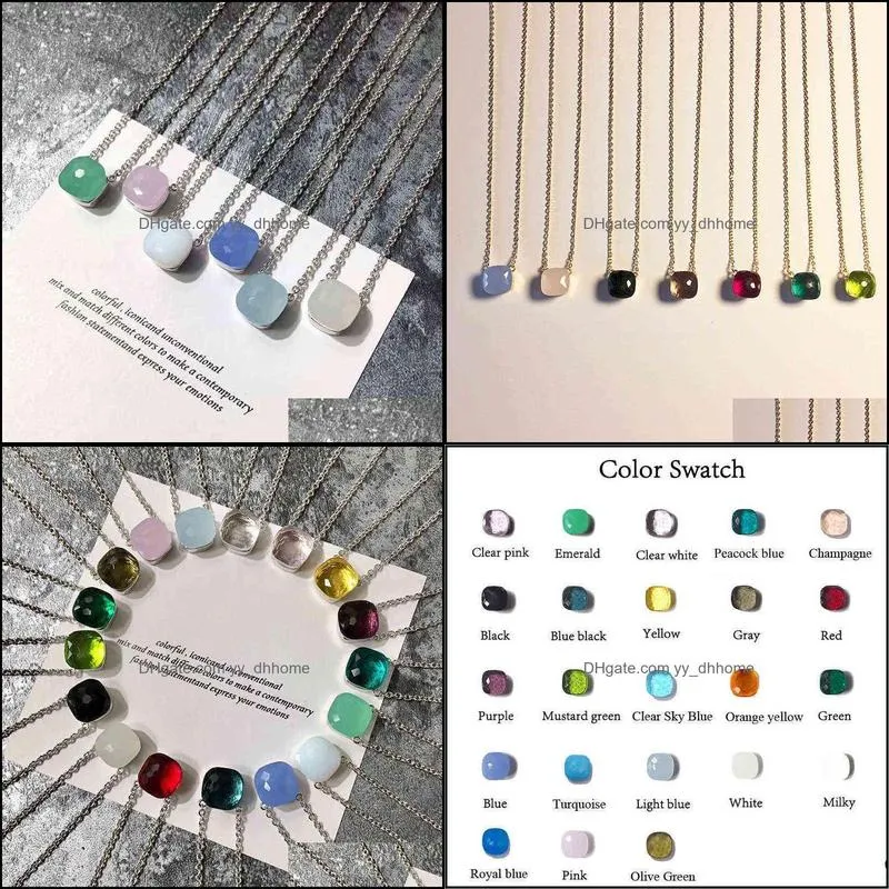 Baoyoc Famous Brand Elegant Multicolor Candy Faceted Crystal and Stone Square Pendant Necklace Fashion Women Girls Party Jewelry