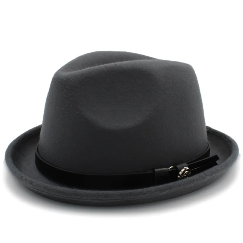 Chapeau Fedora en feutre pour hommes de la mode pour Gentleman Hiver Automne Église Roll Up Brim Homburg Dad Jazz Hat avec ceinture de mode Y200714