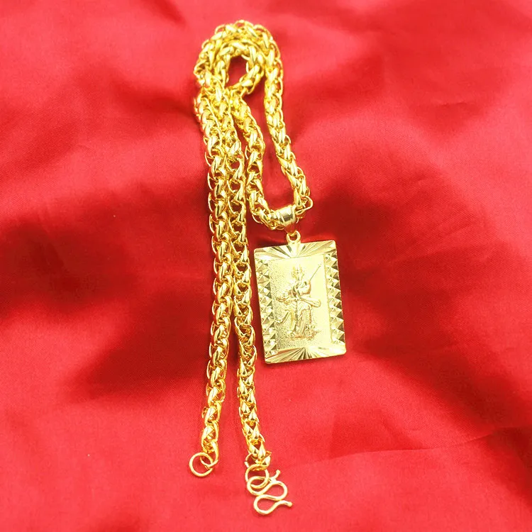 24K Gold Plated Chunky Buddha Dragon Pendant Necklace for Men Hip Hop Iced Out Cuban Link Chain Necklace