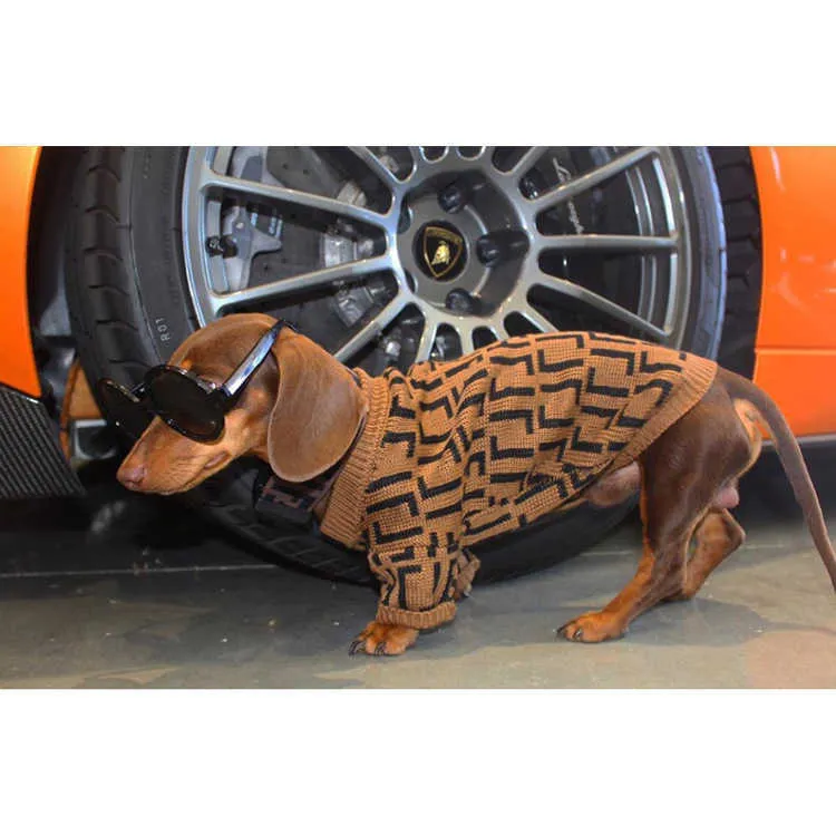 Осень зима питомца одежда модная буква вышивка щенок питомца свитер роскошный дизайнеры дизайнеры домашних животных какол коричневый размер: xs-xxl 2021