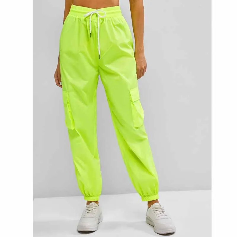Womens Pants & Capris Sport Drawstring Waist Fluorescent Green Jogging