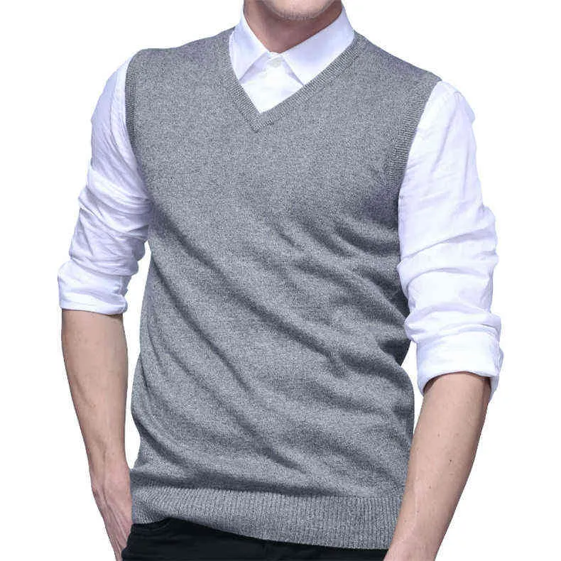 4Colors Men Sleeveless Sweater Vest Autumn Spring 100% Cotton Knitted Vest Sweater Basic Male Classic V neck Tops 2018 New M-3XL-05