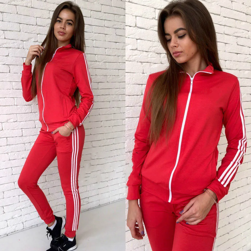 Fashion new women's tracksuits sports leisure suit European and American  stitching stripe suit fitness sportswear