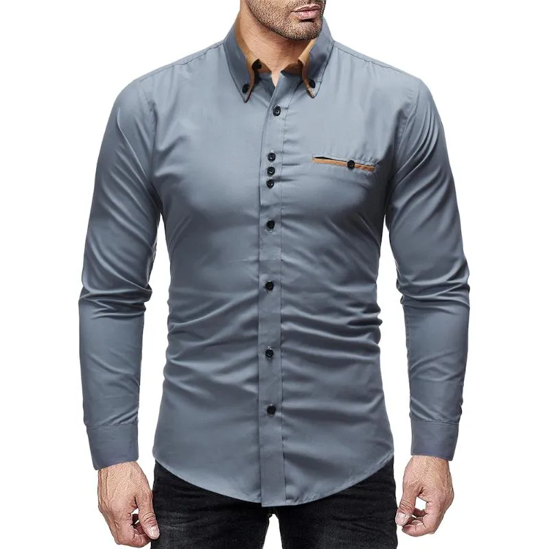 Camisas Masculinas 2020 Primavera Nova Moda Marca Fit Cores Sólidas Camisa Masculina Manga Comprida Camisa Casual Camisa Masculina Tamanho XXL