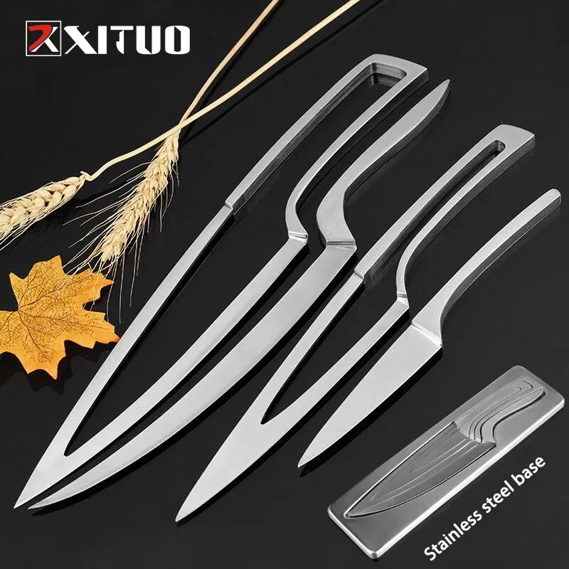 Xituo Knife Set 4 st Rostfritt stål Bärbar Kockkniv Filleting Paring Santoku Skivning Steak Utility Kök Cleaver Knives