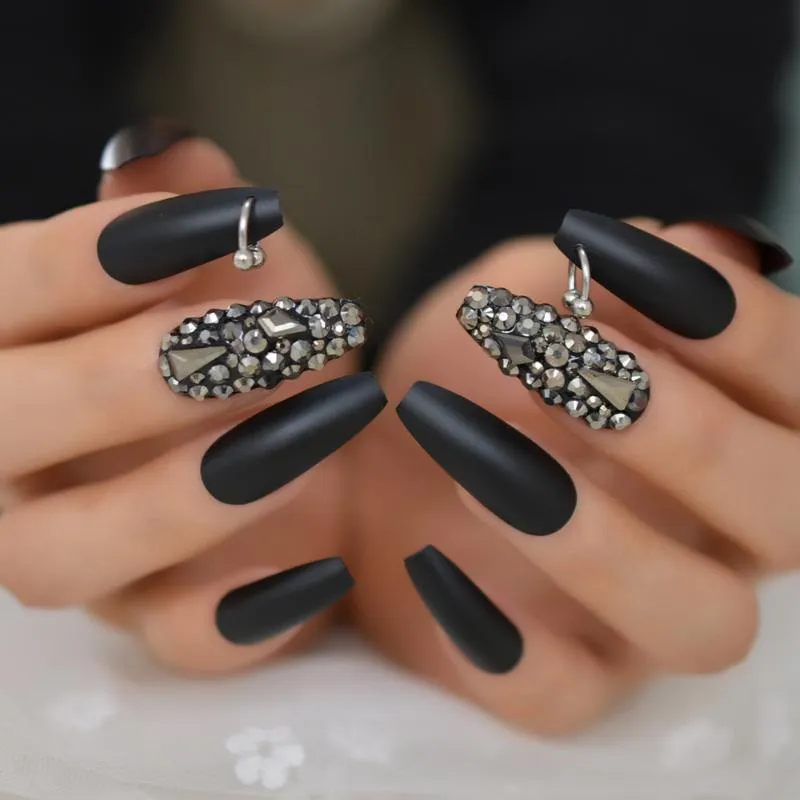 Coffin black clearance acrylic nails