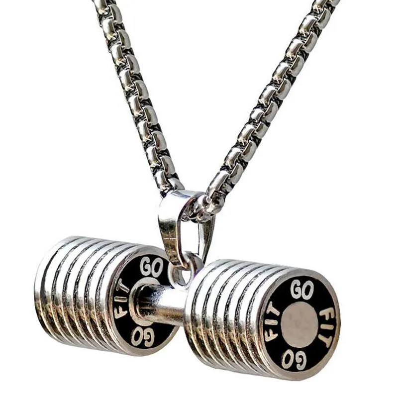 Ciondolo con manubri Collana fitness per bodybuilding Collana con bilanciere in argento di piccole dimensioni Gioielli fitness in acciaio inossidabile