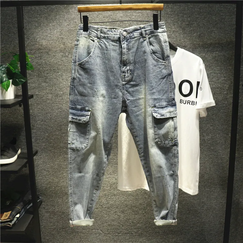 Moda 2021 Denim Pantolon Erkek Marka Gevşek erkek Harem Pantolon Çok Cep Retro Hiphop Streç Tulum Gençler Gençler Baggy Jeans