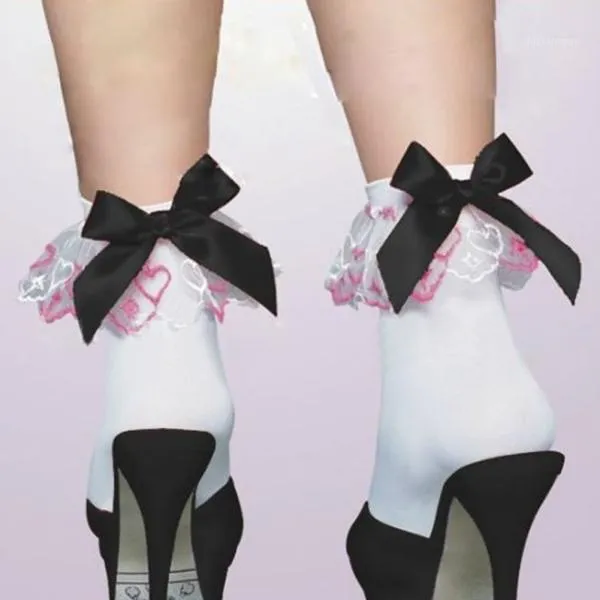 Calcetines calcetines al por mayor- moda mujer vintage encaje volante rufecho tobillo dama princesa niñas corto sexy floral blanco1
