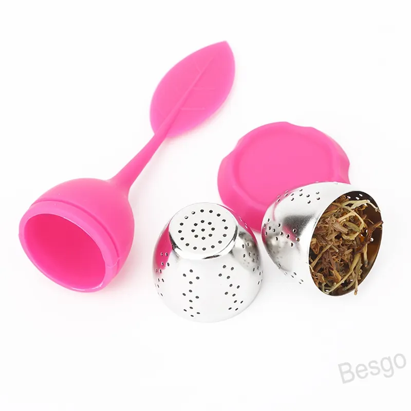 Silicone Tea Strainers Leaf Stainless Steel Leaves Shape Tea Leak Home Office Afternoon Creative Multicolor Filter Opp Bag BH4179 TYJ