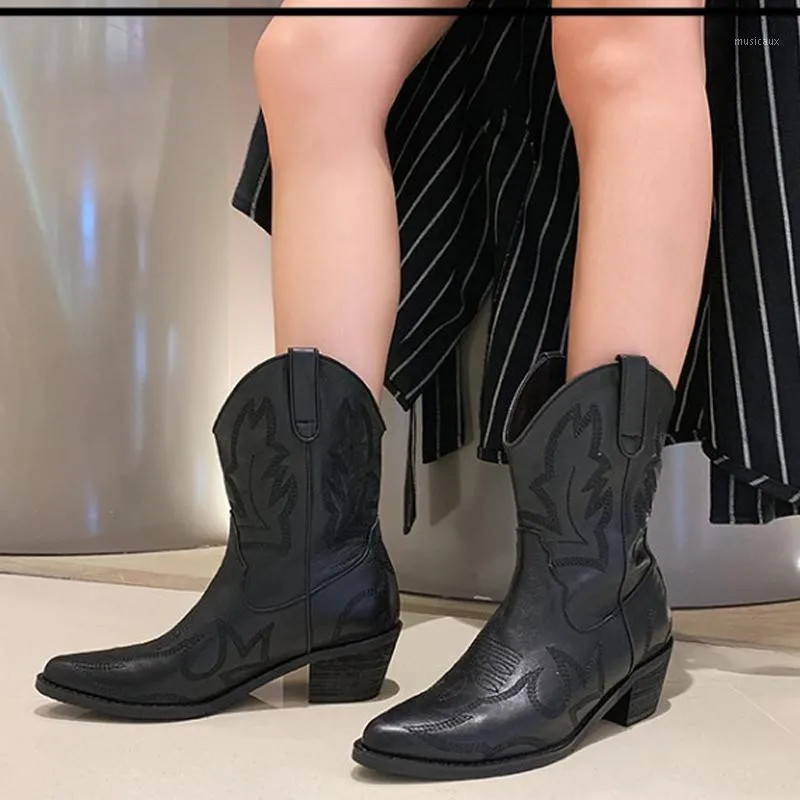 2020 en cuir véritable Western Cowgirl bottes bout pointu hiver chaud Cowboy bottes chaussures femmes cheville Botas Mujer1