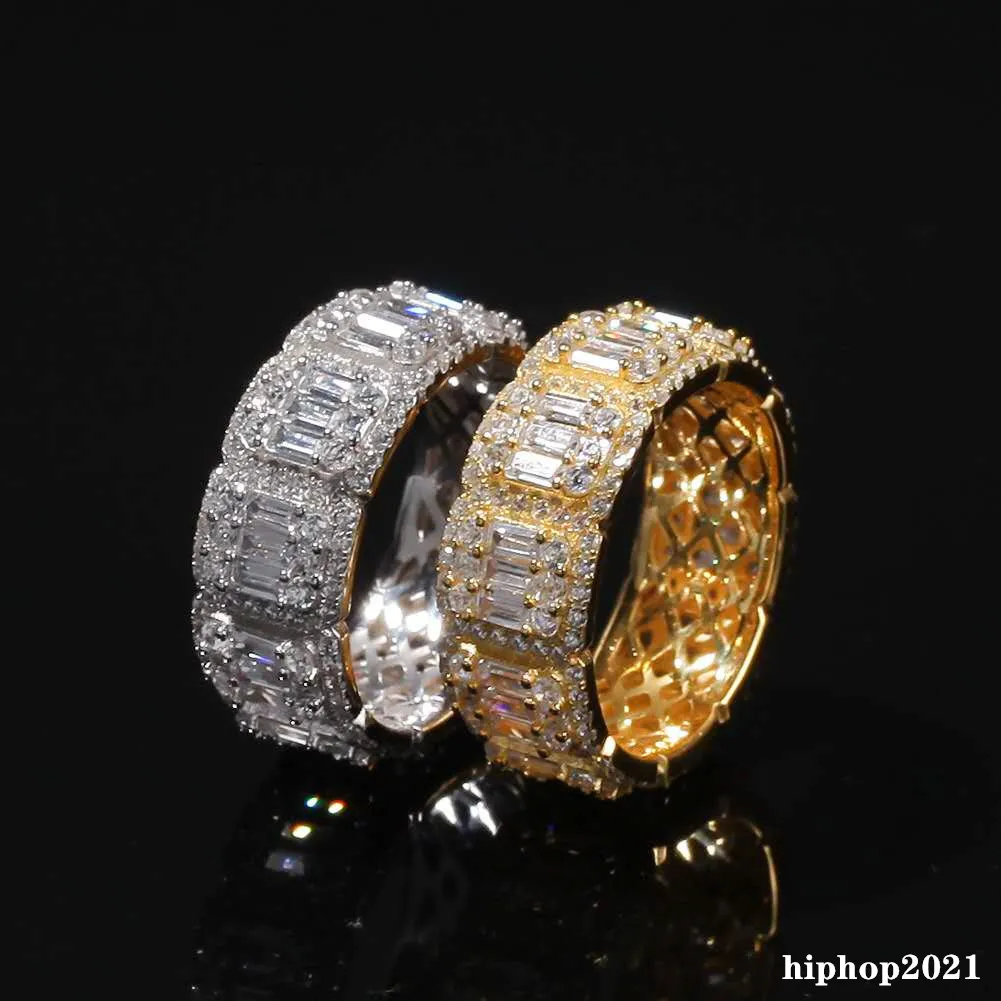 Mens Hip hop Bling Square Cubic Zircon Rings Diamond Iced Out 18K Gold Plated Ring Fashion Gold Silver Mens Jewelry