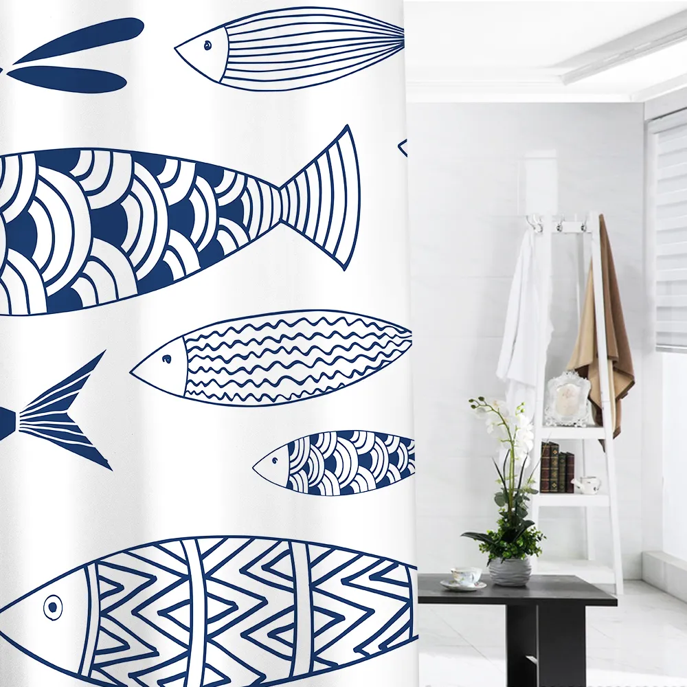 Cartoon Fish Shower Curtain Undersea Waterproof Bath Curtains For