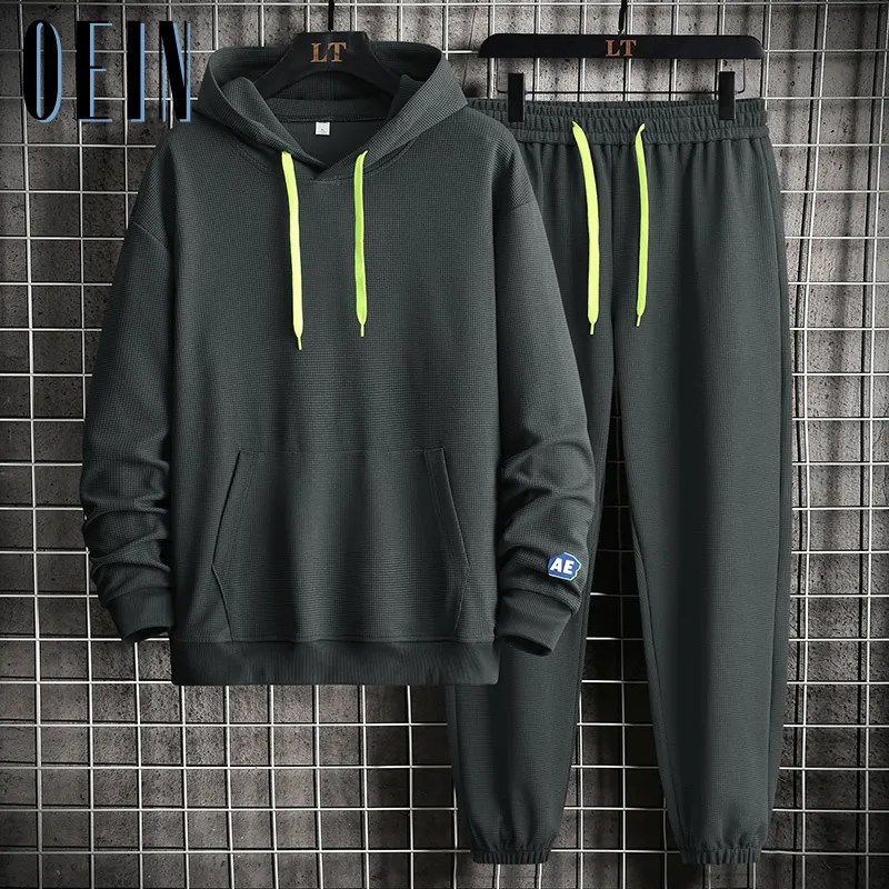 Oein Casual Dönem Erkekler Kapşonlu Sweatshirt Kıyafet Sonbahar Erkekler Setleri Sports Giyim 2021 Erkek Hoodie+Pantolon 2 PCS Jogging Sports Suits 220211