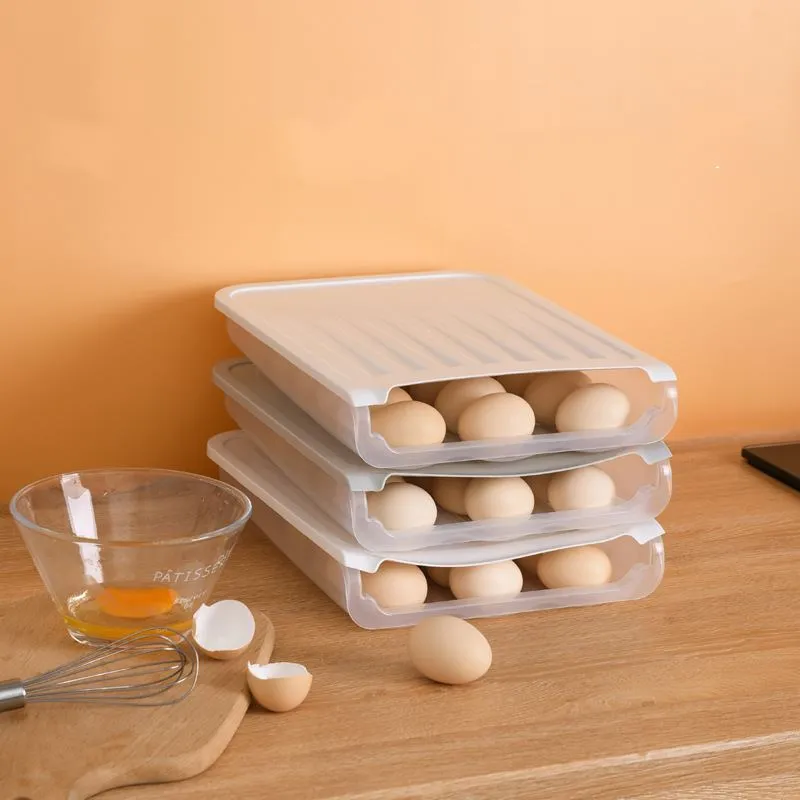 scatola di immagazzinaggio della scatola delle uova a scorrimento automatico con coperchio scatola di immagazzinaggio anticollisione in plastica impilabile custodia per frigorifero