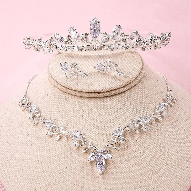 Luxury Cubic Zirconia Tiara and Necklace Earring for Women Wedding Jewelry Set for Bride Zircon Crowns CZ Jewelry Bijoux ML602