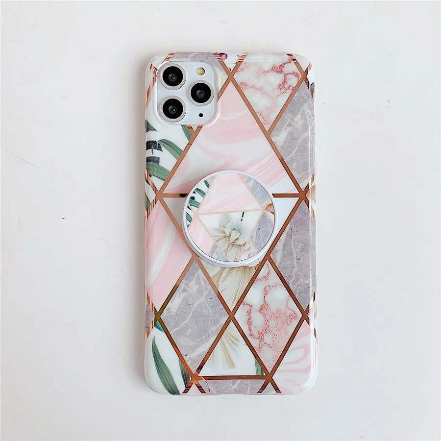 Bracket Electroplating Flowers Phone Case for iPhone 11 Pro XS Max XR Geometric Marble Patterns Phone cases for Iphone 6 7 8 Plus cases