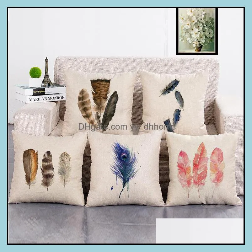 Cushion/Decorative Pillow Home Textiles & Garden Feather Throw Ers Cotton Linen Cases Cushion Outdoors 18X18 Inches Drop Delivery 2021 Jret7