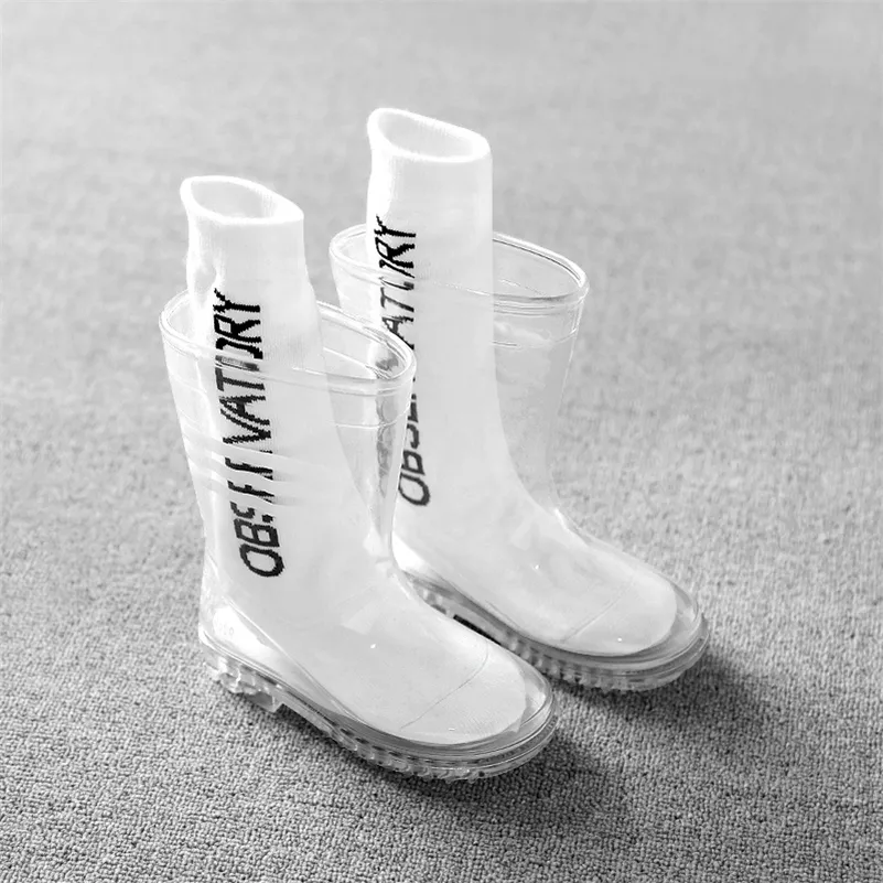 키즈 소년 소녀 rainboots 어린이 투명 방수 비 신발 학생 아기 아기 유아 장화 미끄럼 방지 크기 24-32 201222