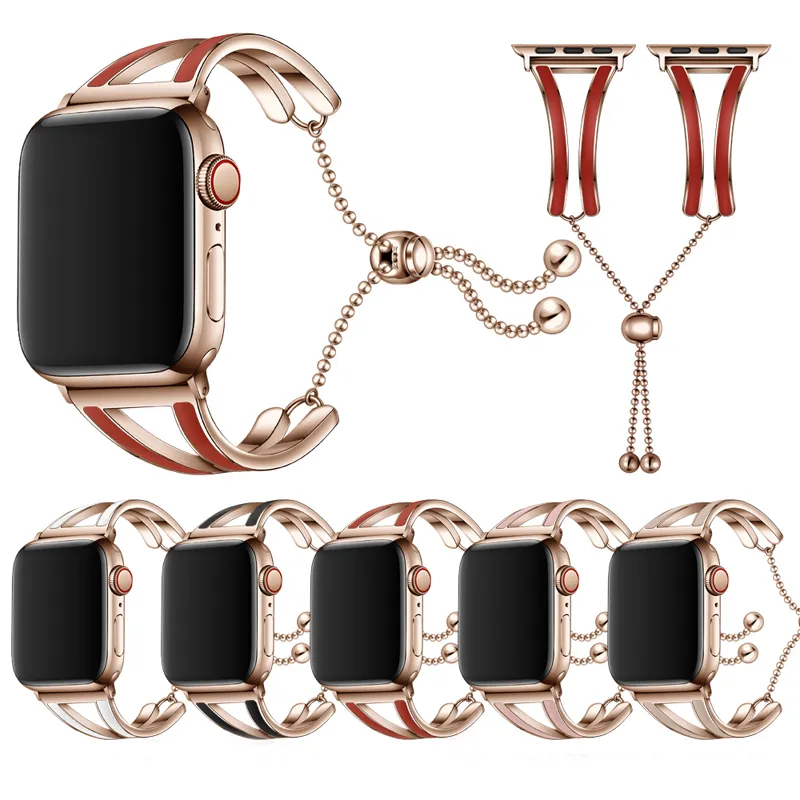 Rose Gold Staniless Çelik Bilezik Watch Band Apple Watch Series 12345678SE Kadın Bilekliği Değiştirme Akıllı Aksesuarlar Watch Band Sapanlar