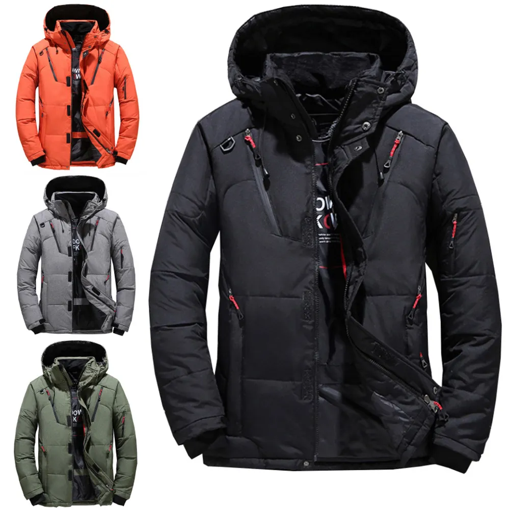 mens winter jacket warm and thick fit short down jacket zipper hooded coat for male casual warm jackets