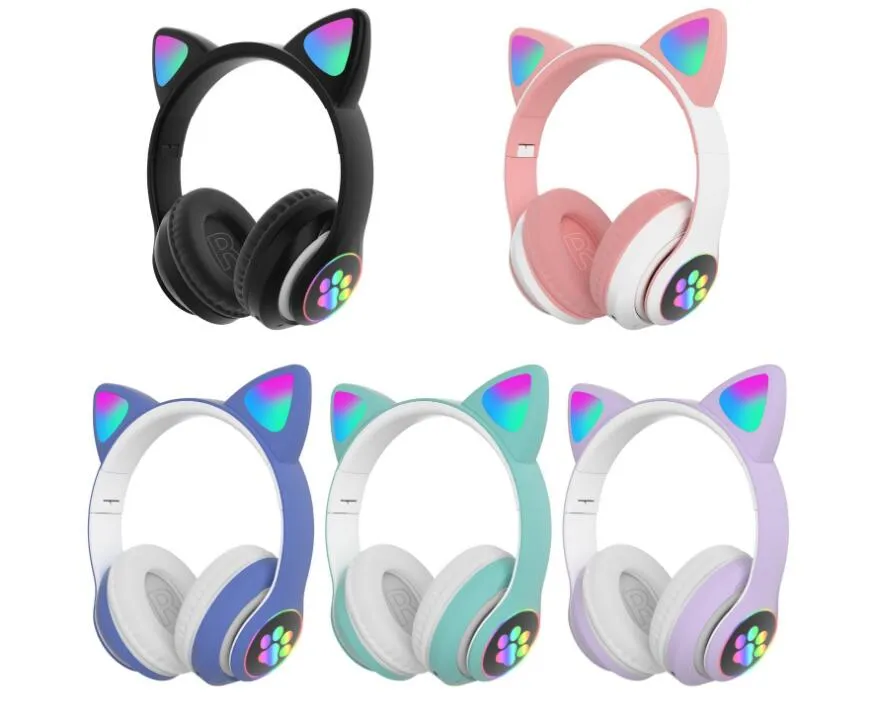 Fahsion casque Bluetooth de luxe rougeoyant mignon LED chat oreille patte casque sans fil vs f9 b10 pour iphone 11 12 samsung