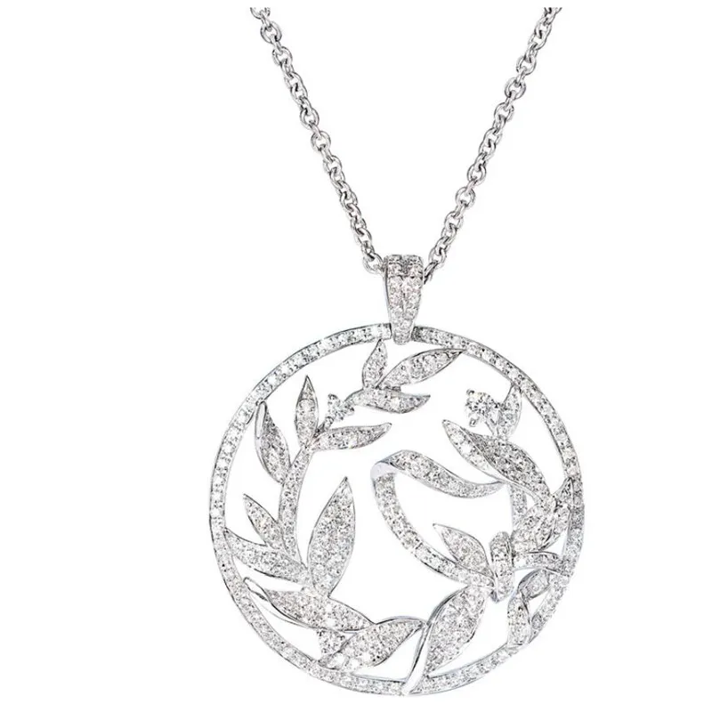 Unika smycken högkvalitativ Sterling Sier Circle Pendant Pave White Sapphire Plant Flower Women ClaVicle Necklace Gift